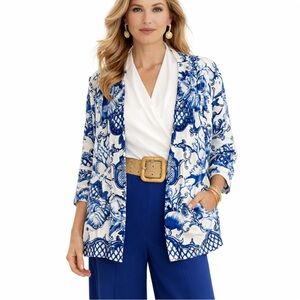 Chico's Blue and White Floral Blazer